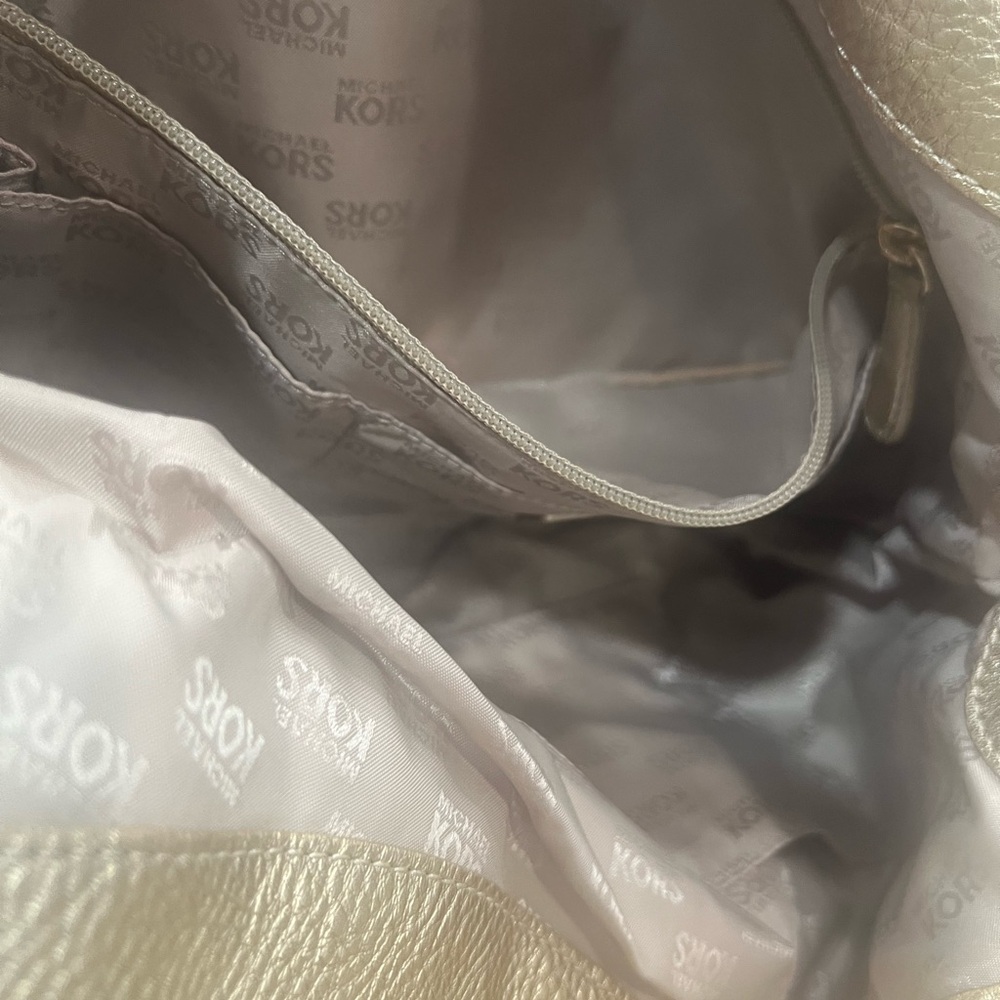 Michael By Michael Kors Fulton Gold Metallic Leather Large Hobo Shoulder Purse - Picture 6 of 6